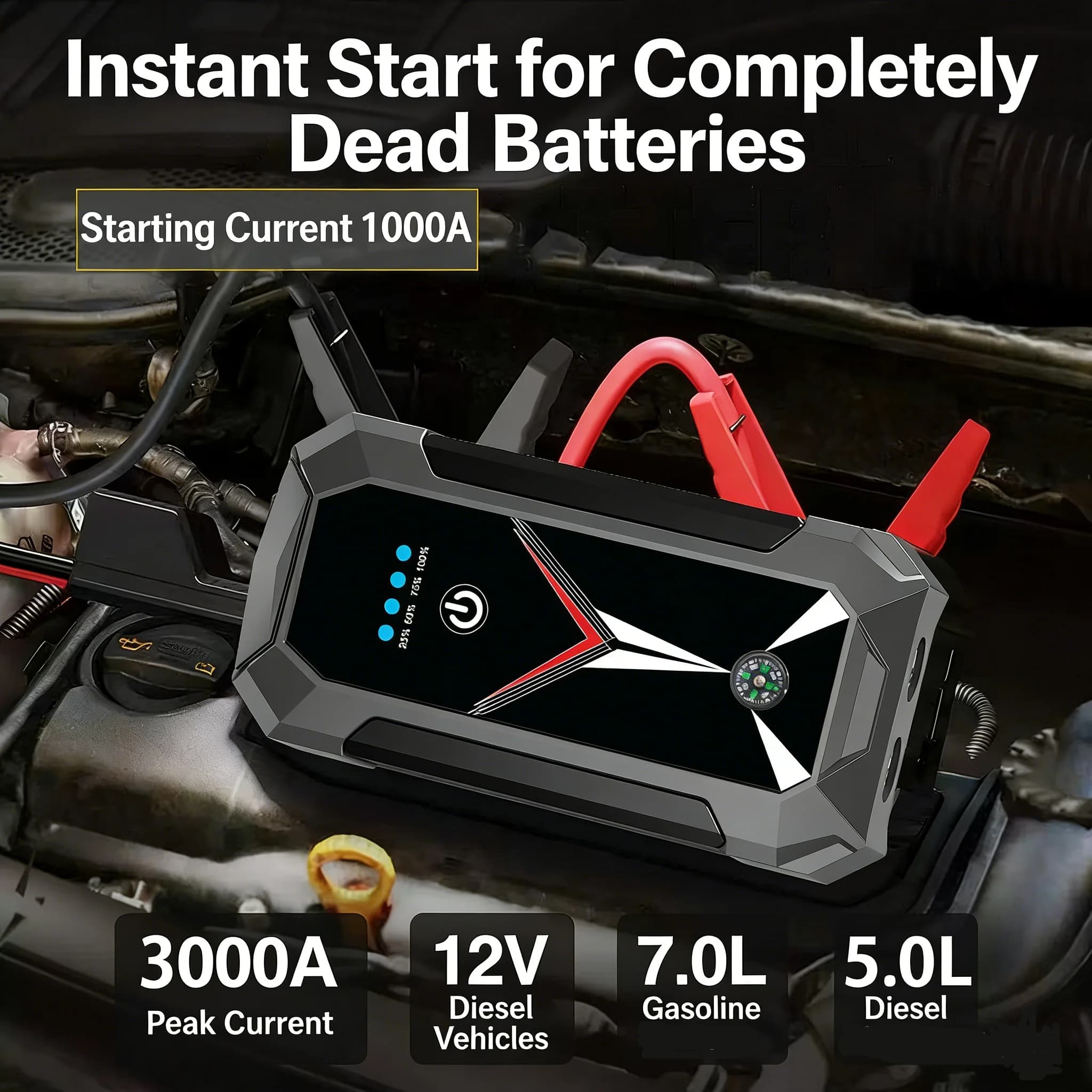 Nuovo 3000A Avviatore di emergenza per auto Accumulatori e caricabatterie di riserva portatile 12V Dispositivo di avviamento Batteria per auto di emergenza Booster per auto a gas diesel