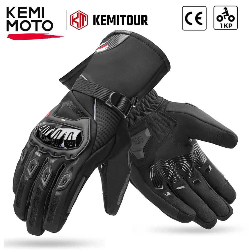 KEMiMOTO CE Motorcycle Gloves Winter Black Guantes Moto Invierno Warm Touch Screen Waterproof Windproof Gloves Protective