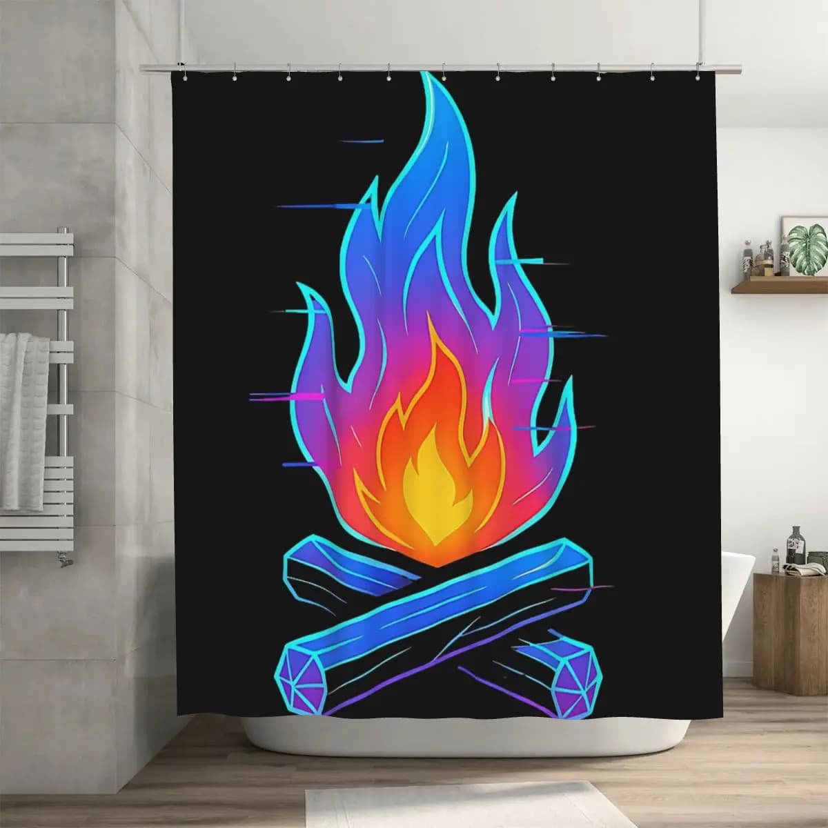 Glitch Campfire Holo Tenda da doccia per bagno in poliestere impermeabile con ganci