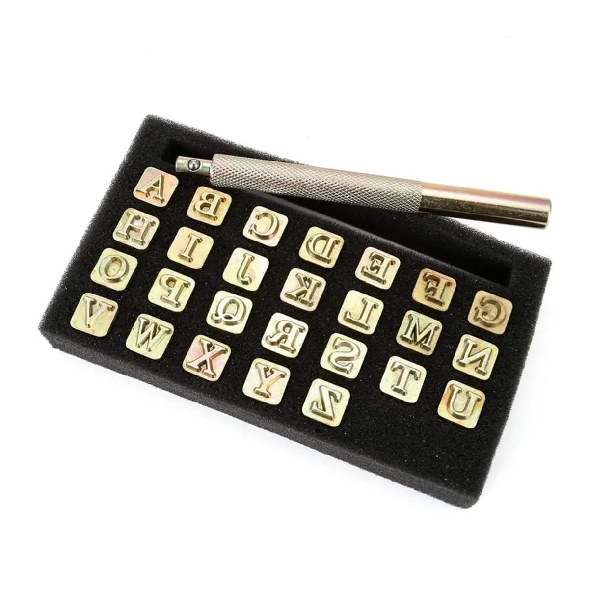 Multi-use Gear 27 Pieces Leathercraft Stamping Tool Set, 6mm Steel Alphabet Letter Punches with Stamping Handle