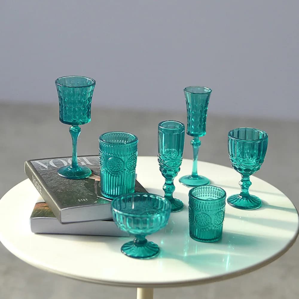 Tazza d'acqua per casa delle bambole in scala 1/6, modello di scena in vetro da champagne, bicchiere da vino in miniatura, finta di giocare, giocattolo da cucina per bambole multicolori