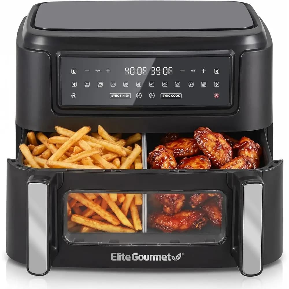 Forno Friggitrice ad Aria a Doppia Zona con Capacità di 11QT, 2 Cestelli, Cottura Sincronizzata, Interno Antiaderente, 10 Programmi di Cottura Preimpostati, Potenza 1600W