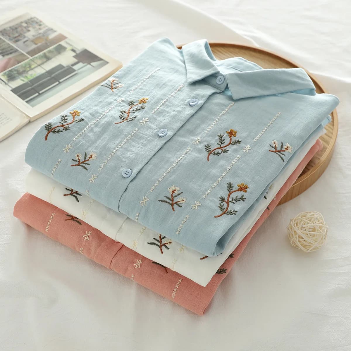 100% filato di cotone bianco blu rosa camicie e camicette per le donne camicette ricamate etniche estive top larghi femminili