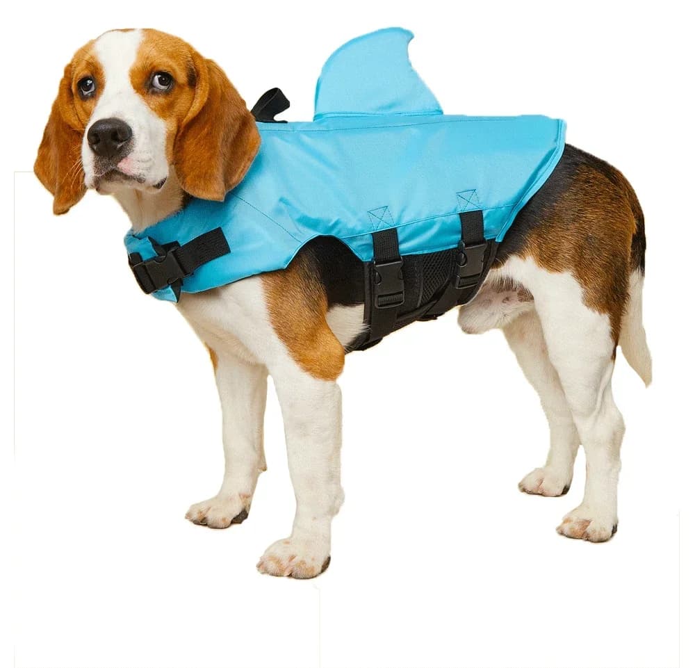 Giubbotto salvataggio per cani con pinna di squalo - Giubbotto di sicurezza galleggiante con manico per il nuoto e il surf