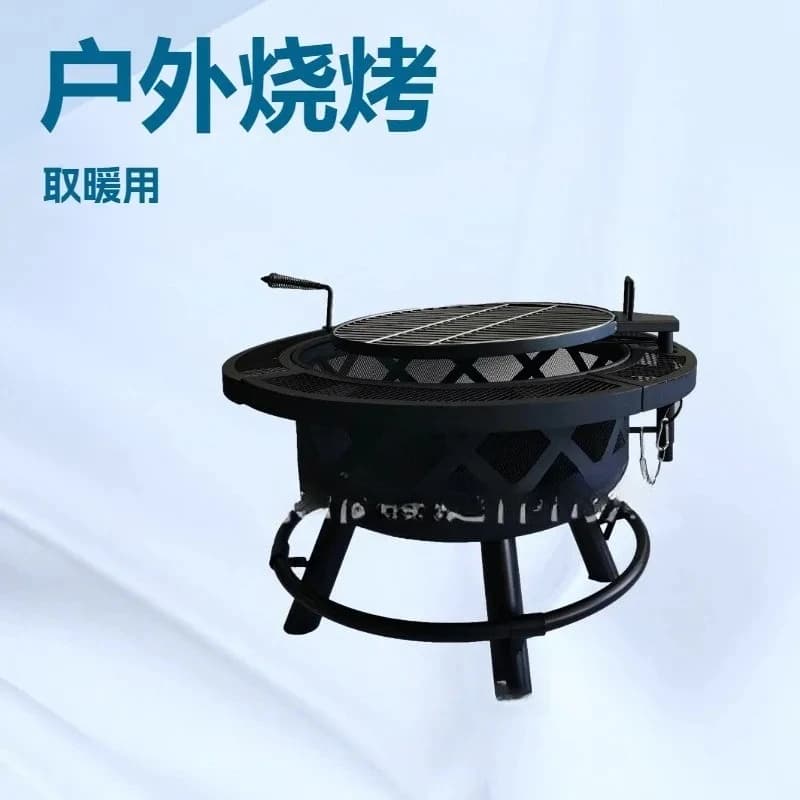 Portable Outdoor Heating Device Charcoal Grill Table for Camping Picnic Garden Party Stainless Steel Round BBQ Stove with Ash