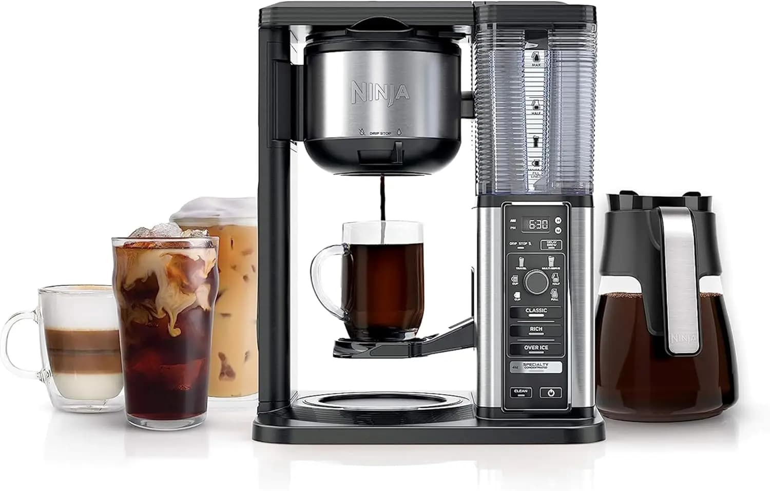 Coffee Maker with 10-Cup Carafe, Fold-Away Frother, Permanent Filter & Removable Dishwasher-Safe Reservoir, 6 Brew Styles, 8 Cup