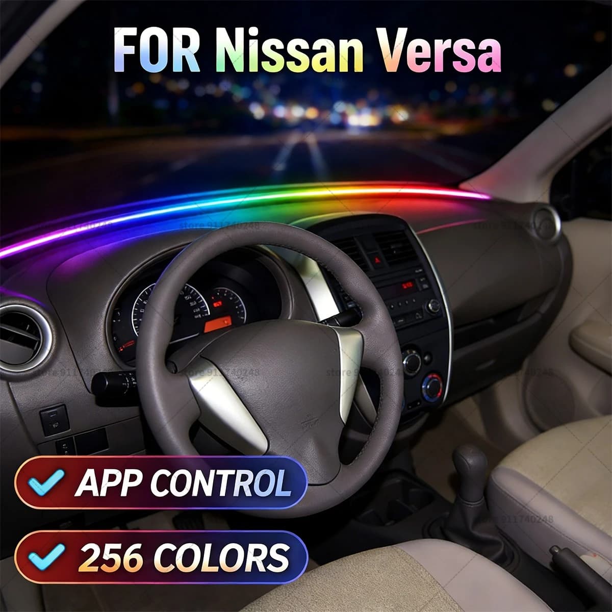 For Nissan Versa Decorative light strip for cars, soundproof strip for front windscreen colored acrylic, environmental light