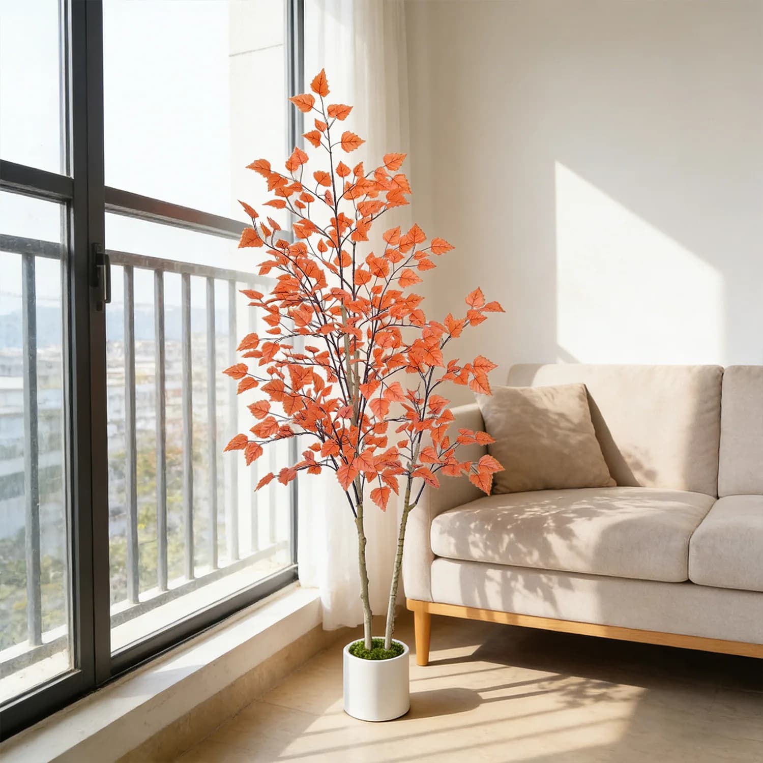 Albero di Betulla Artificiale a Doppio Tronco da 1,8m con Vaso, Pianta Finta Realistica per Decorazione Interna ed Esterna di Casa, Ufficio, Hotel