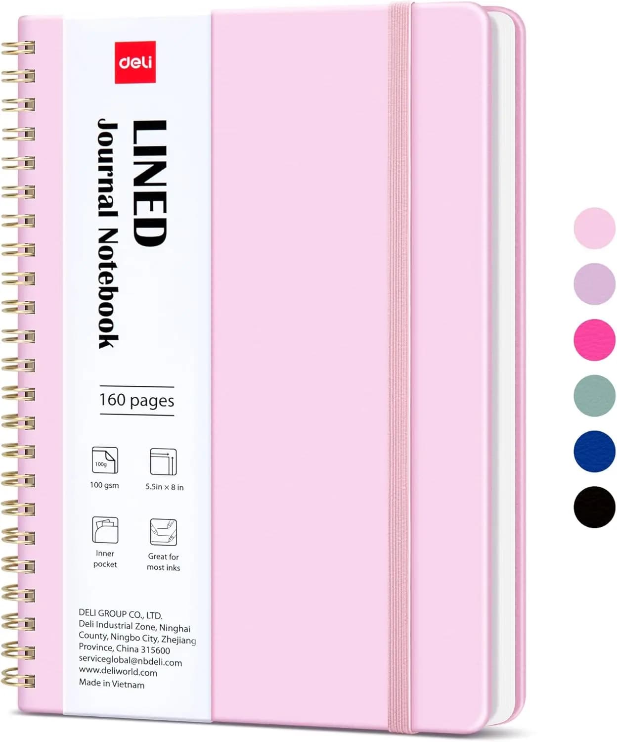 Quaderno a Spirale con Righe Rosa, 160 Pagine A5 Copertina Rigida per Lavoro Scuola Ufficio e Appunti