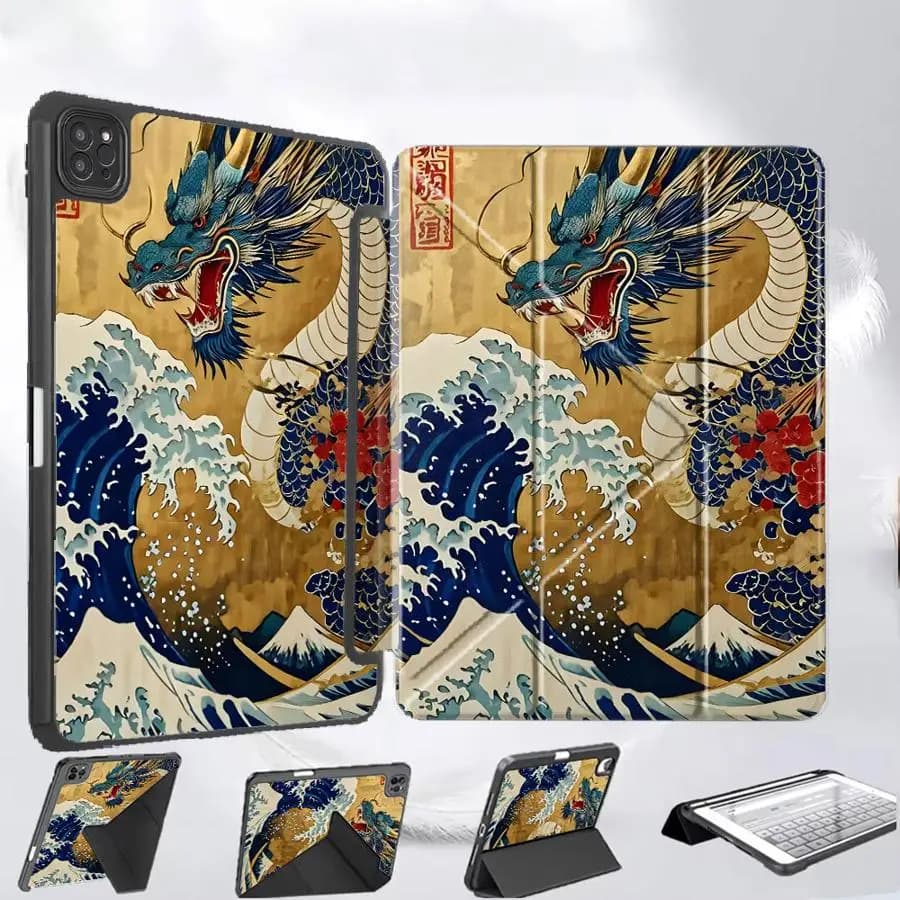 Custodia Protettiva per Tablet con Supporto a Forma di Drago Ondulato per iPad Mini 6 7 Pro 11th 10th 9th 8th 7th 12.9 pollici Air 4 5 M3 M2 M4 11 pollici Pro 2025