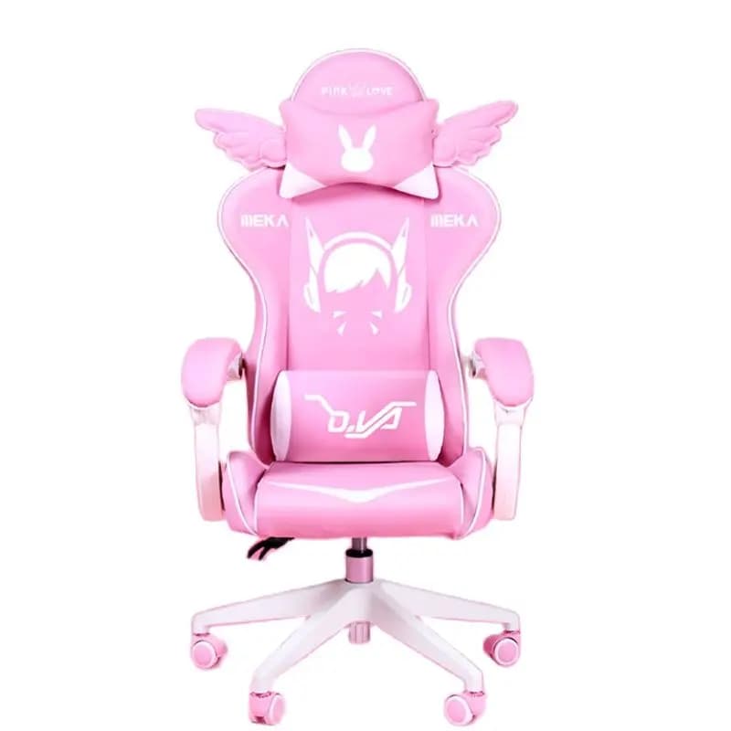 Sedia da Gaming Rosa con Design Cartoon per Ragazze, Rotazione a 360° ° Sedia da ufficio girevole con regolazione dell'altezza, sedia professionale per gaming live