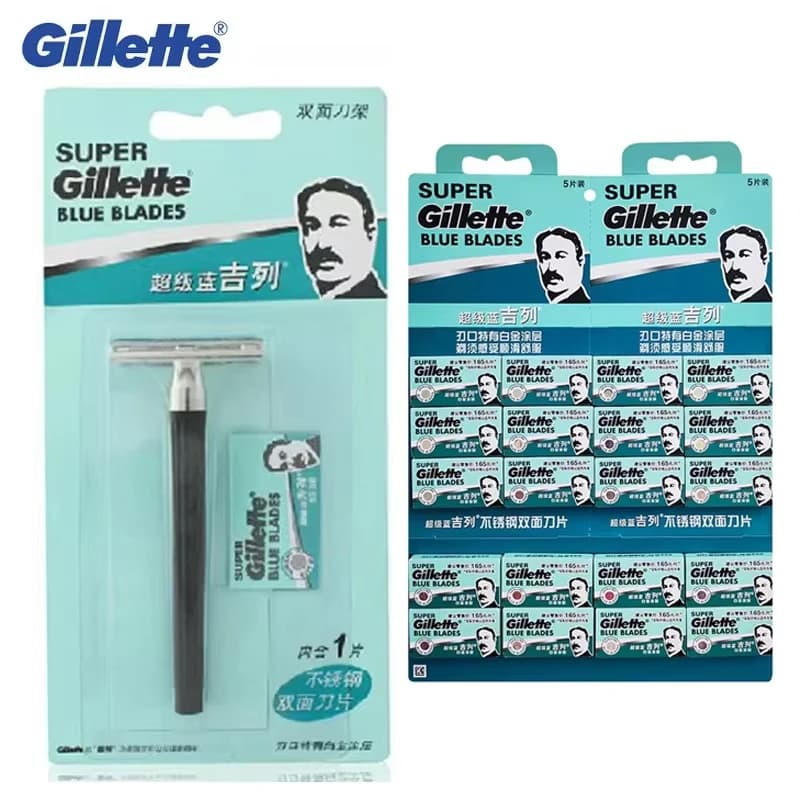 Gillette Super Blue Rasoio di sicurezza Rasoio manuale Lame in acciaio inossidabile Viso Barba Depilazione Macchina da barba classica per uomo