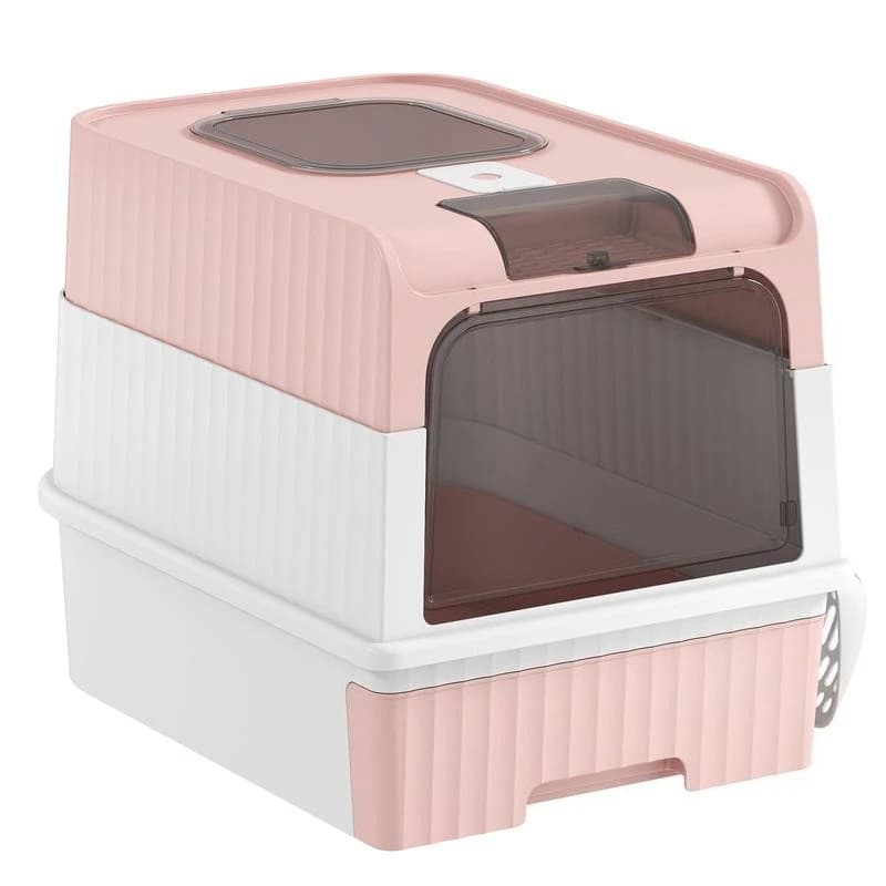 Lettiera per Gatti con Coperchio, Vassoio con Cassetto, Ingresso Frontale e Uscita Superiore, Facile da Pulire, Rosa