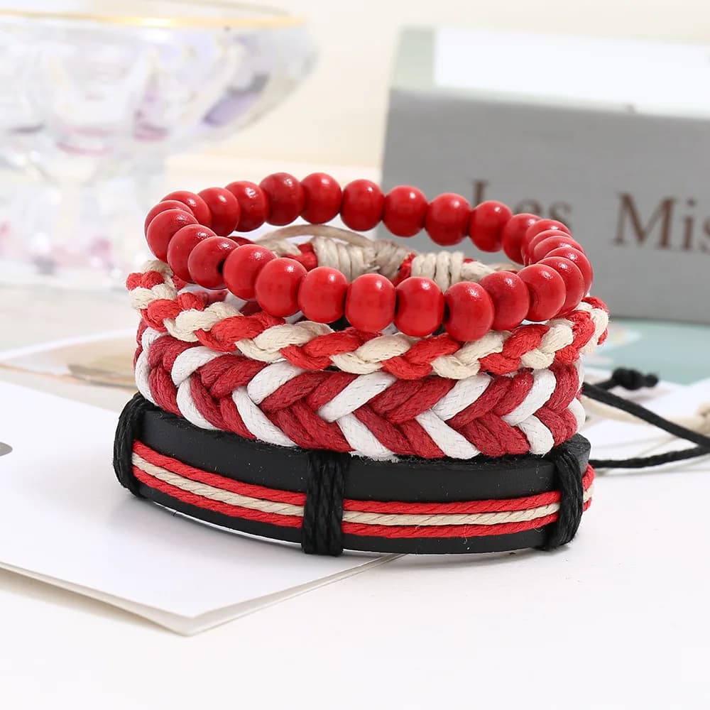 Nuovo braccialetto da uomo in pelle intrecciata rossa Bracciale classico in pelle multistrato intrecciata a mano per regalo di gioielli da uomo