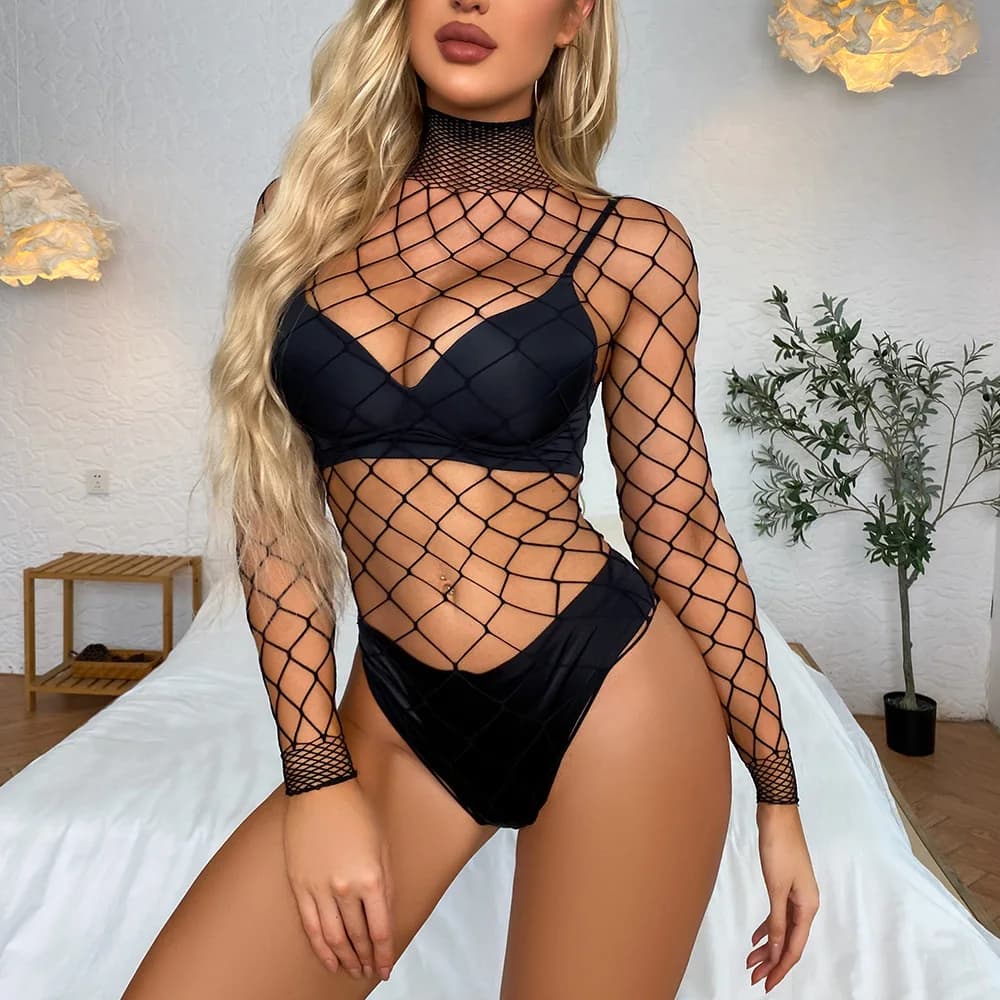 Intimo Sexy a Rete Unico Pezzo Stile Europeo con Design a Rete da Pesca, Nuova Moda per il Commercio Estero dagli Stati Uniti