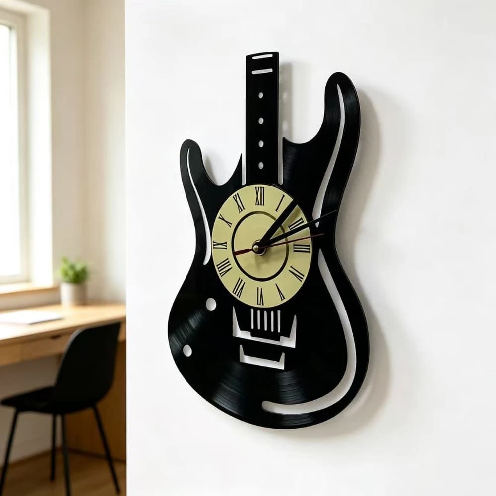 Orologio da parete a LED con disco in vinile Design moderno Tema musicale Orologio da chitarra Orologio da parete Decorazioni per la casa Strumenti musicali Regalo