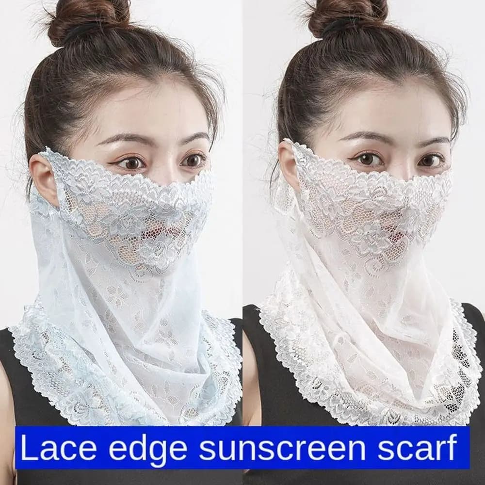 Nuova sciarpa per il viso con protezione solare in pizzo confortevole Bandana per il viso anti-UV maschera per il collo riutilizzabile con protezione UV donna uomo