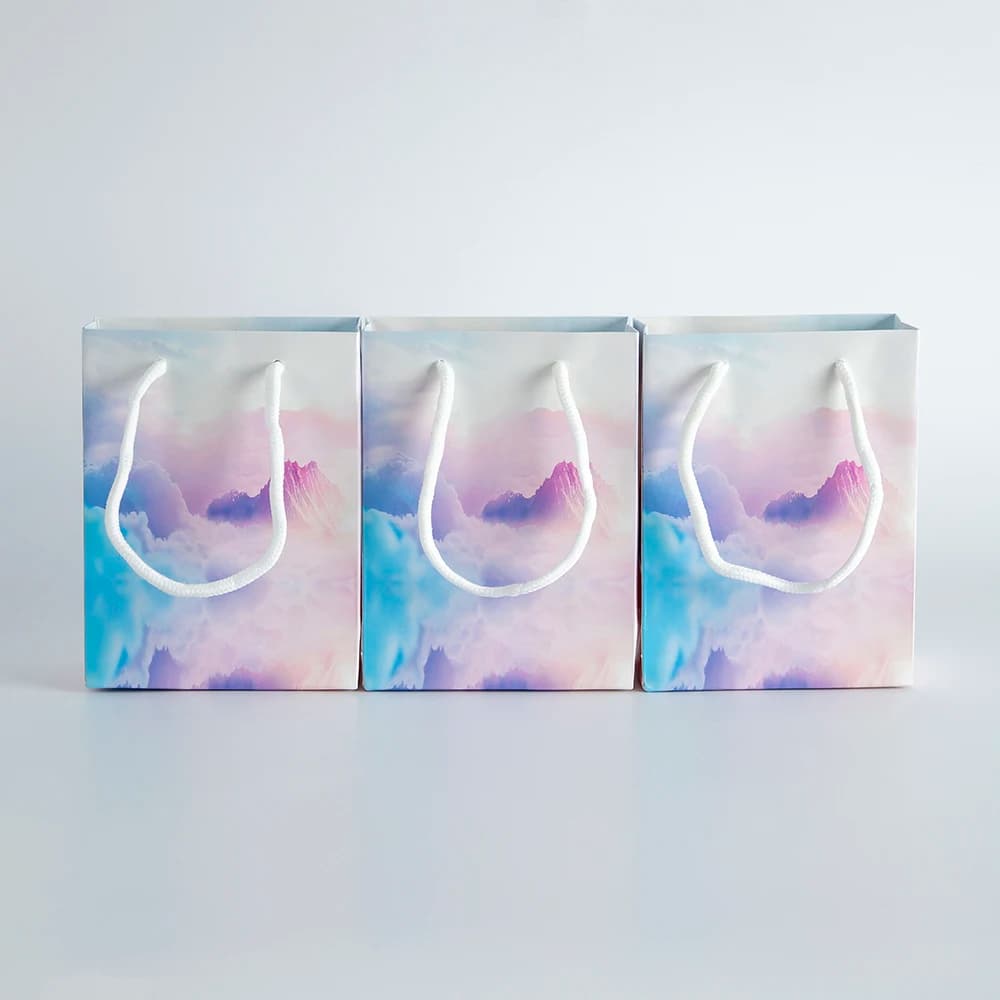 Hot Sale Cosmetic Coffee Paper Tote Bag Luxury Gift Clothing Craft Paper Shopping Bags with Handles Cloud Landscape Painting Bag