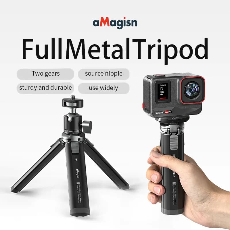 AMagisn Metal Aluminum Alloy Tripod for GoPro Hero/DJI OSMO /Insta360 Tripping Accessories for action room with screw 1/4