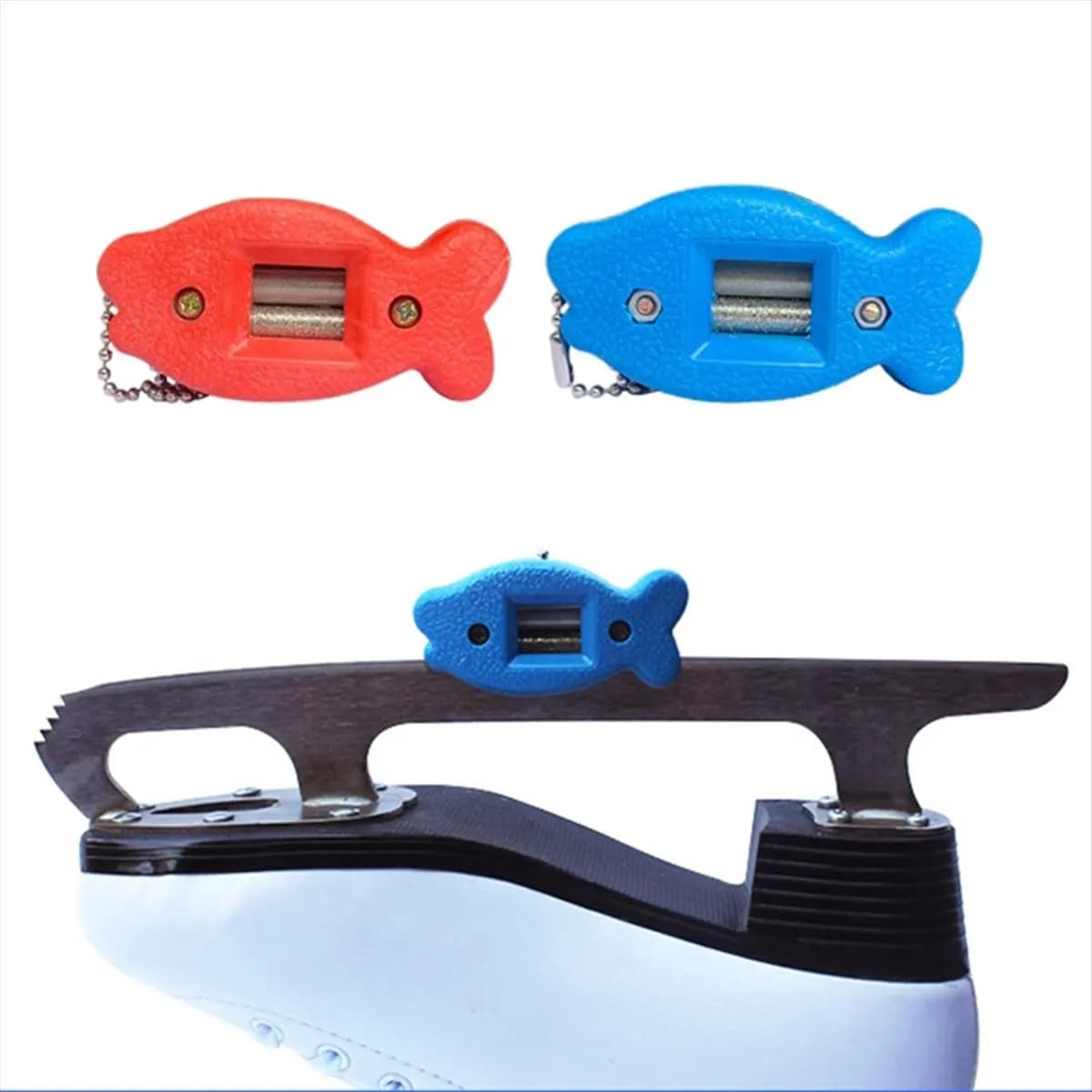 Affilatore per Pattini da Ghiaccio AT33 a Doppia Faccia, Affilatore Portatile per Lame di Pattini da Hockey, Accessori per Pattini da Ghiaccio - Rosso