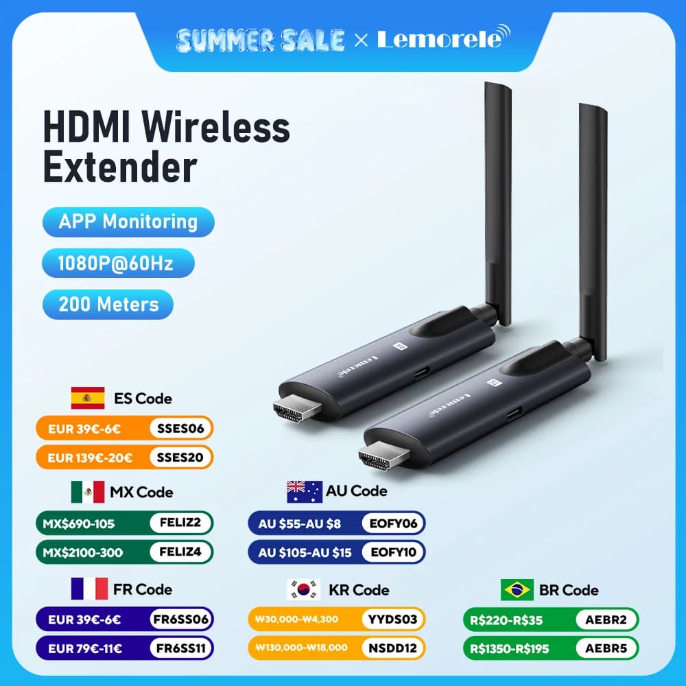 Lemorele 5G 200M Wireless HDMI Transmitter and Receiver Bluetooth Audio Transmitter for Laptop TV Projector Monitor Veio