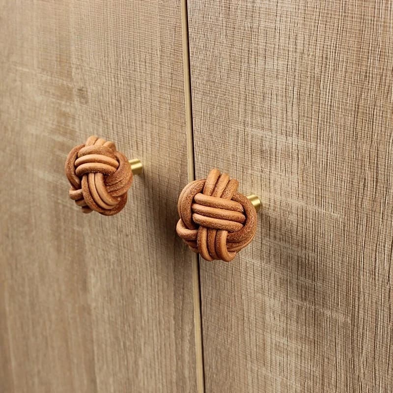 2 pezzi fatti a mano con nodo in pelle di bovino, maniglia per porta in ottone, maniglie per mobili in pelle, per armadi da cucina e pomelli per cassetti