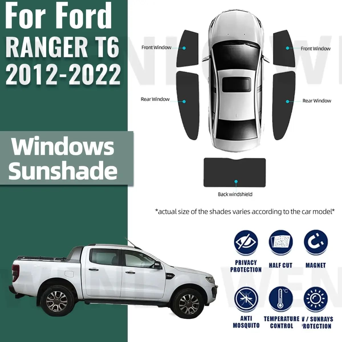 Per Ford RANGER T6 2012-2022 Auto Parasole Visiera Parabrezza Anteriore Telaio Tenda Posteriore Finestrino Laterale Del Bambino Parasole Scudo