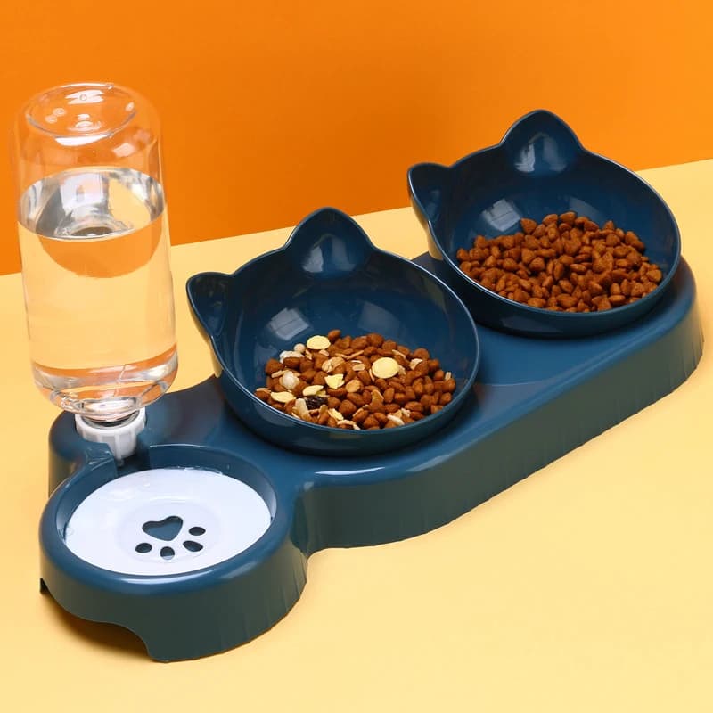 Ciotola per gatti, ciotola per cibo per gatti, ciotola doppia, protezione per il collo, ciotola automatica per acqua, piatto anti-goccia per cibo per gatti, accessori per cani e animali domestici