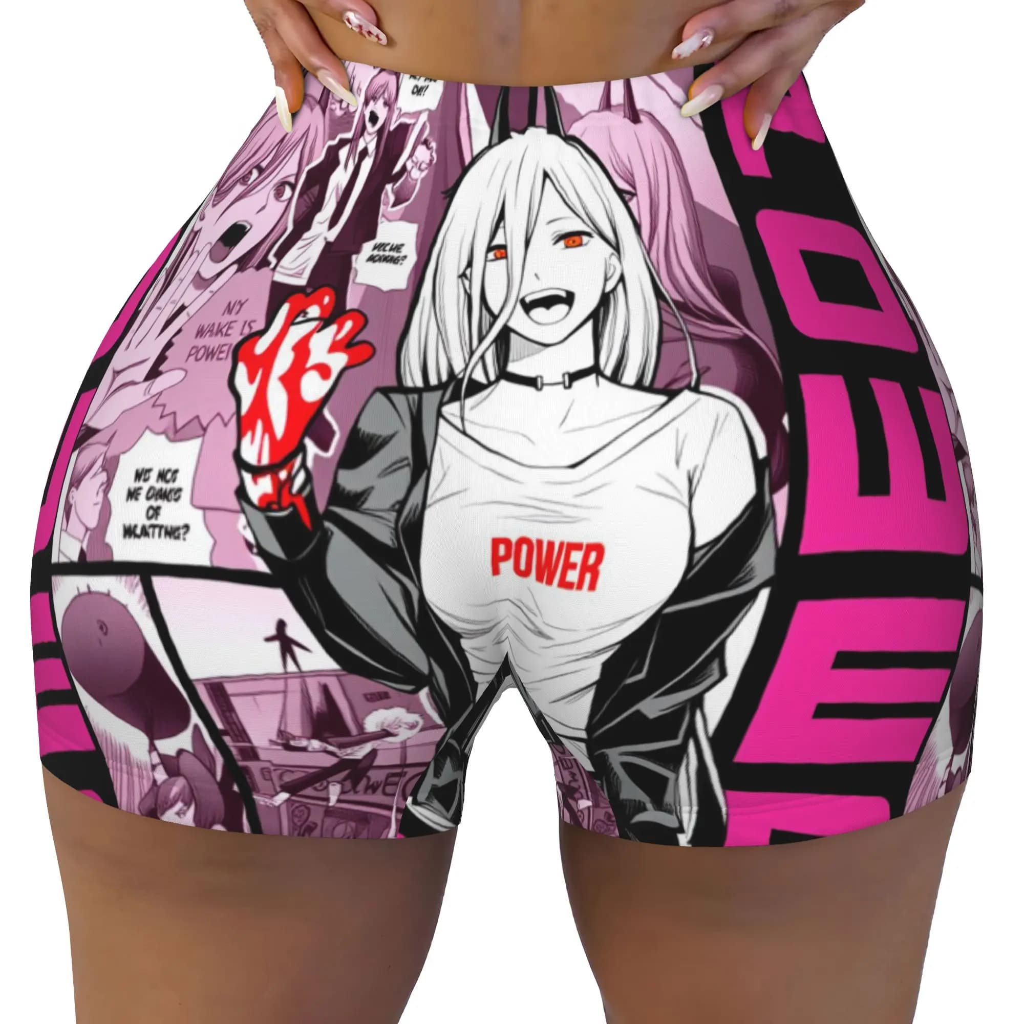 Fiend Chainsaw Man Power Running Volleyball Gym Shorts Women Manga Anime Athletic Workout Yoga Shorts