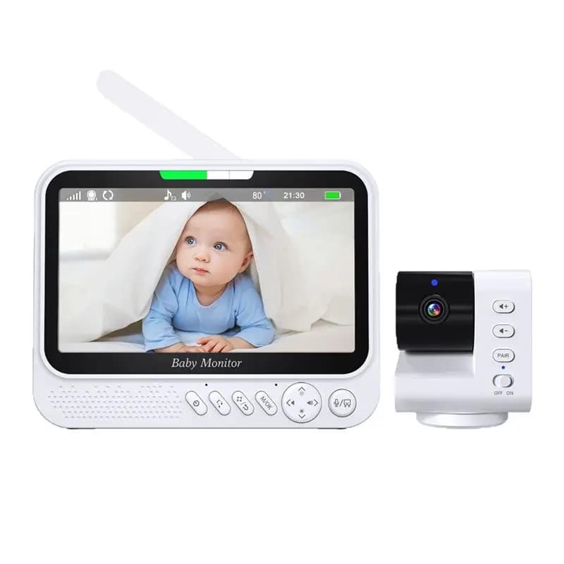 A60ZEU PLUG, Baby Monitor Video da 7 Pollici, Visione Notturna IR, Rotazione e Inclinazione, Protezione di Sicurezza, Sensore di Temperatura per Sorveglianza