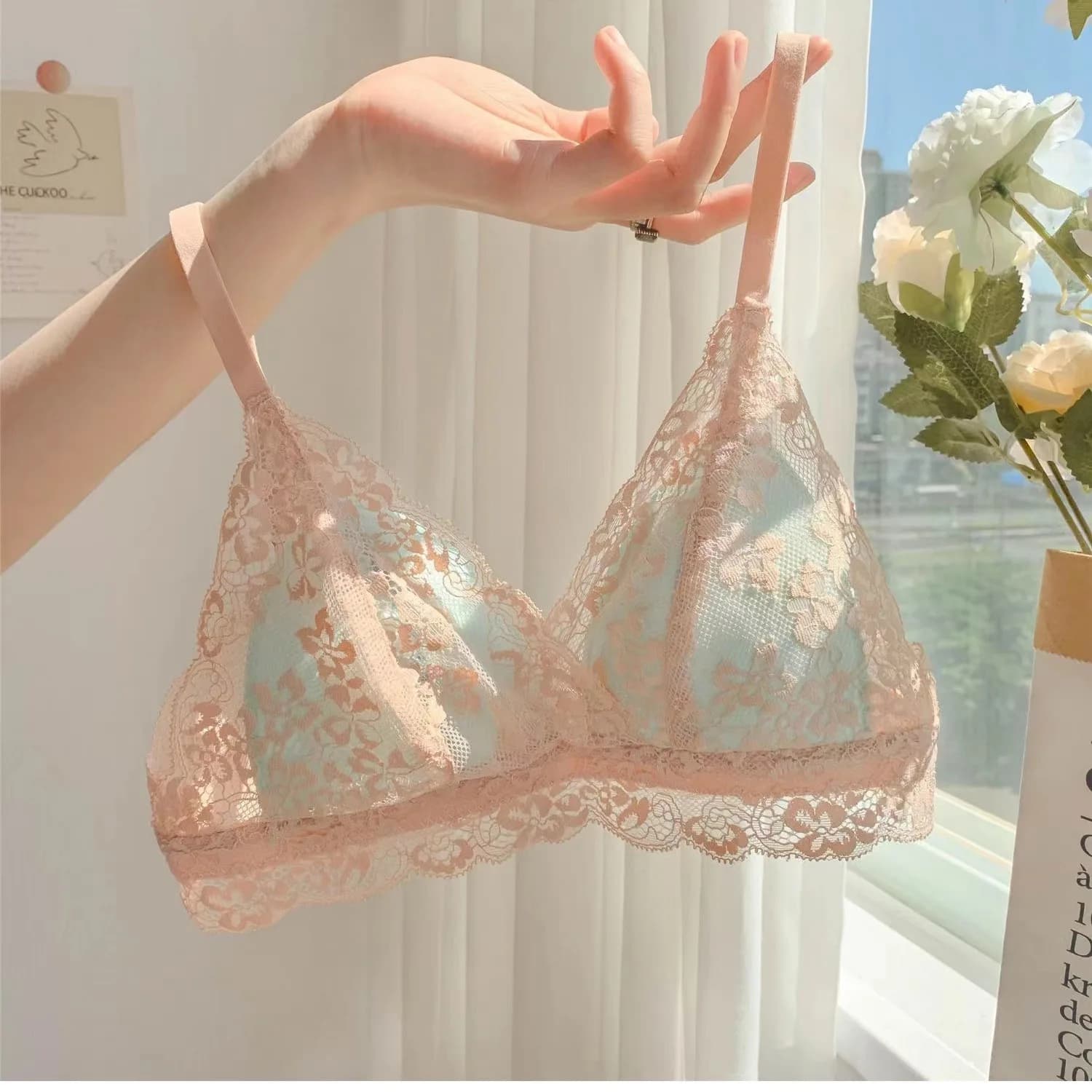 Sexy Thin Summer Bra for Women Gathered Small Chest Steel Ring Underwear Comfortable Nylon Fabric U-Shape Cup Removable Straps