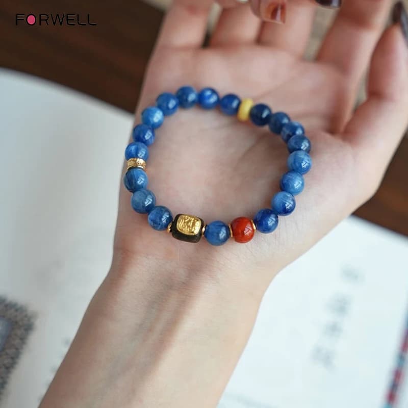 FORWELL Set di braccialetti originali in cristallo blu naturale per coppie, uomini, donne, braccialetti, gioielli, regalo per la festa di compleanno