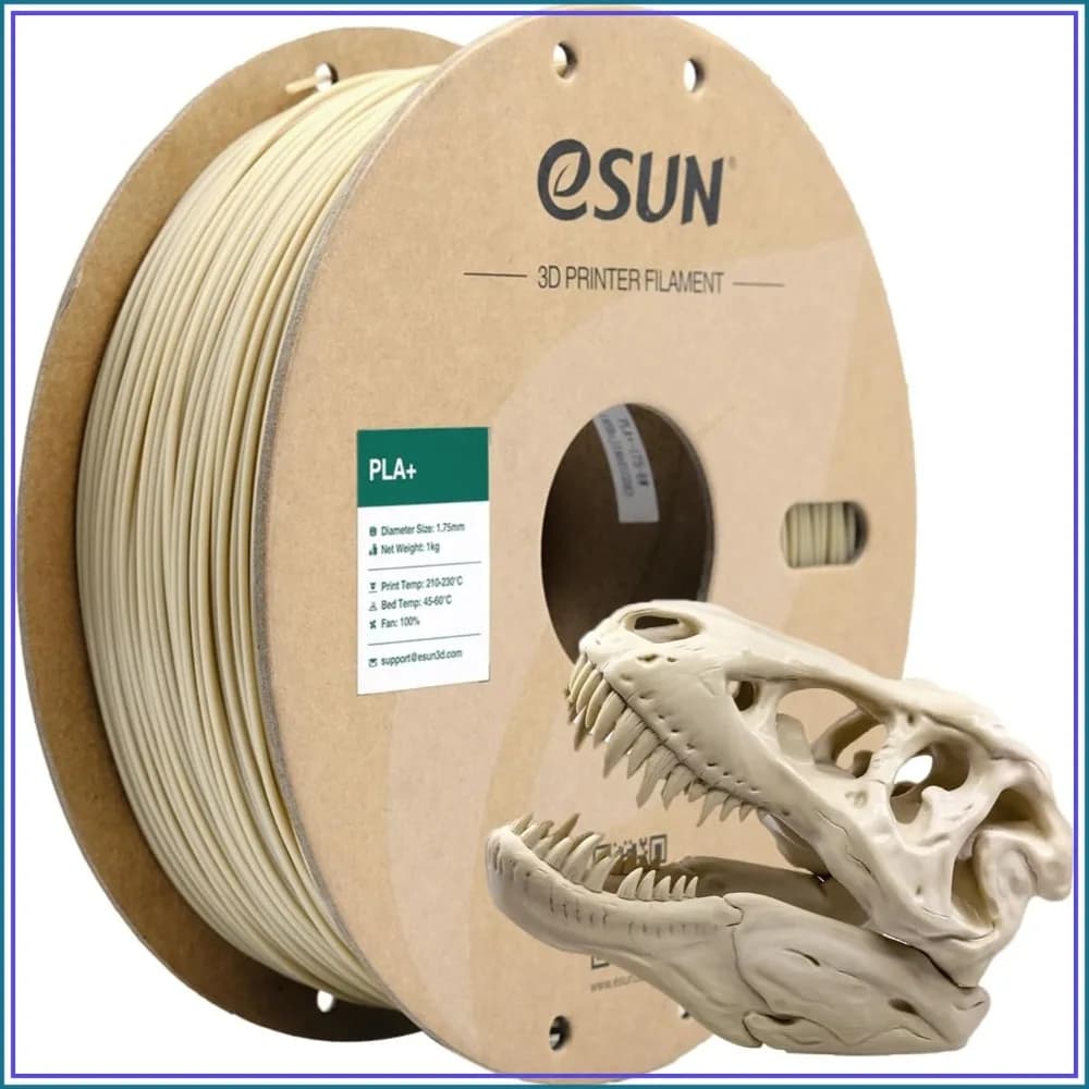 Filamento PLA+ 1.75mm, Precisione Dimensionale +/- 0.03mm, Bobina da 1KG, Bianco Osseo, Facile da Stampare e Alta Resistenza
