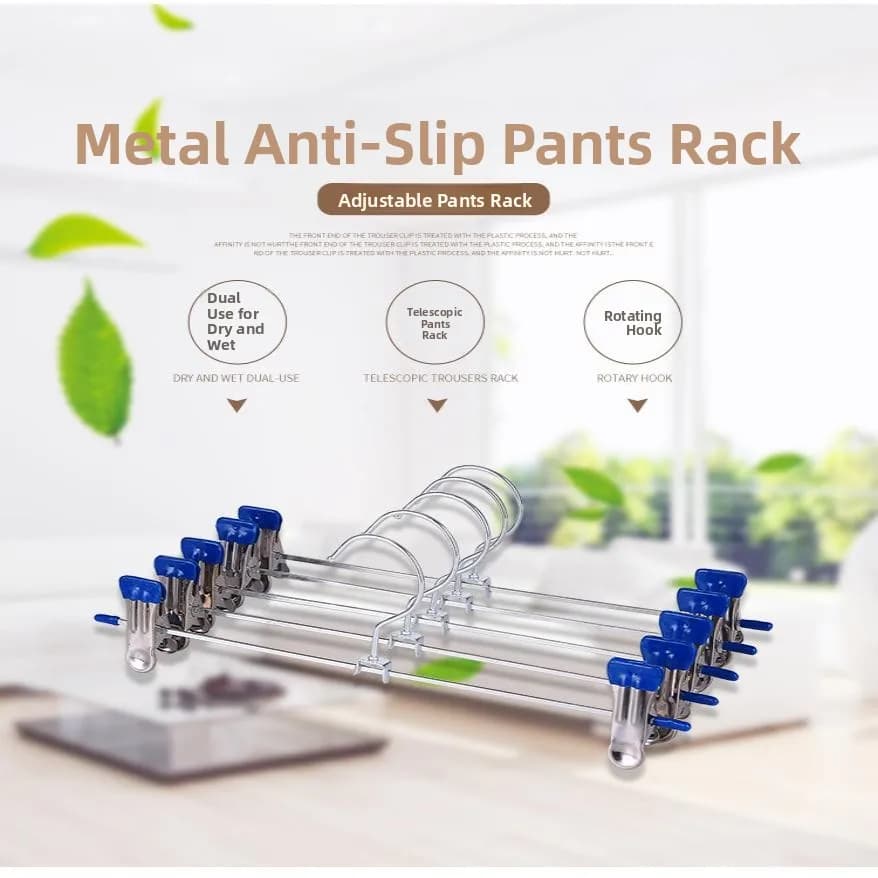 Appendiabiti Multifunzionale in Metallo, Gancio Antiscivolo in Acciaio Inox per Pantaloni, Porta Pantaloni Estensibile Senza Lasciare Segni per Uso Domestico