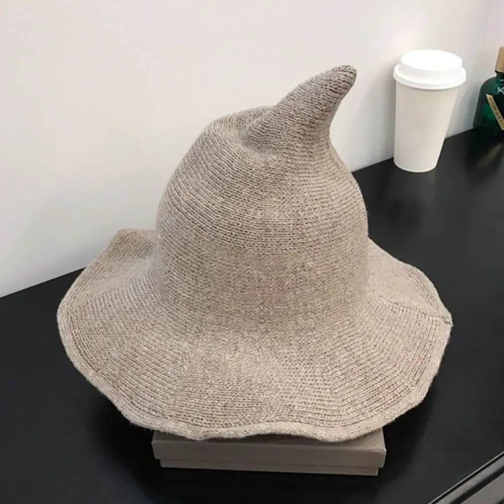 Fashion Vintage Witch Hat Party Portable Wool Knit Hat Halloween Masquerade Cap for Women