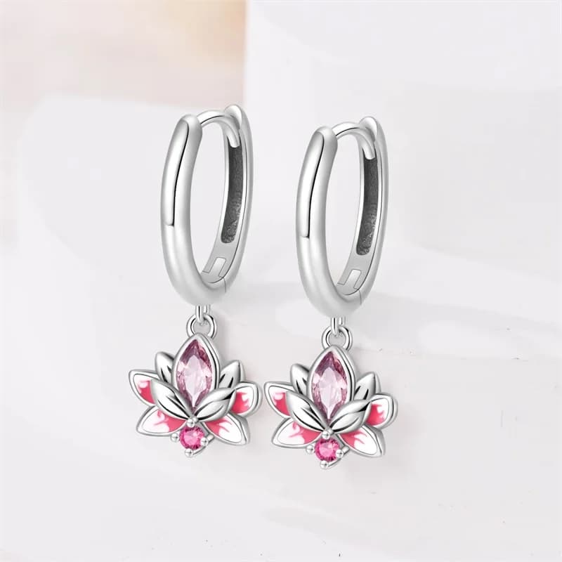 Nuovi orecchini da donna in argento sterling 925 con loto rosa, orecchini a stella brillanti per matrimonio e fidanzamento, gioielli regalo