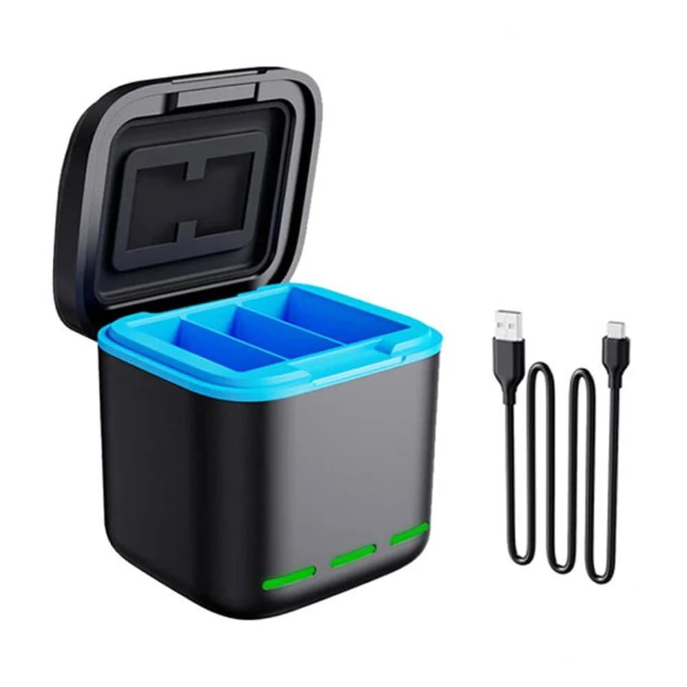 3 Channel Battery Charger Battery Charger Station with Type C Cable Fast Charging Charger 2 SD Slot for Go Pro Hero 12 11 10 9