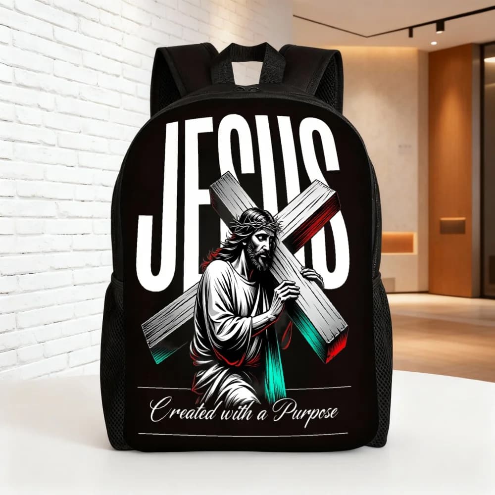 Bringing a cross and a backpack of faith | Comfortable daily bag with durable structure and comfortable shoulder straps