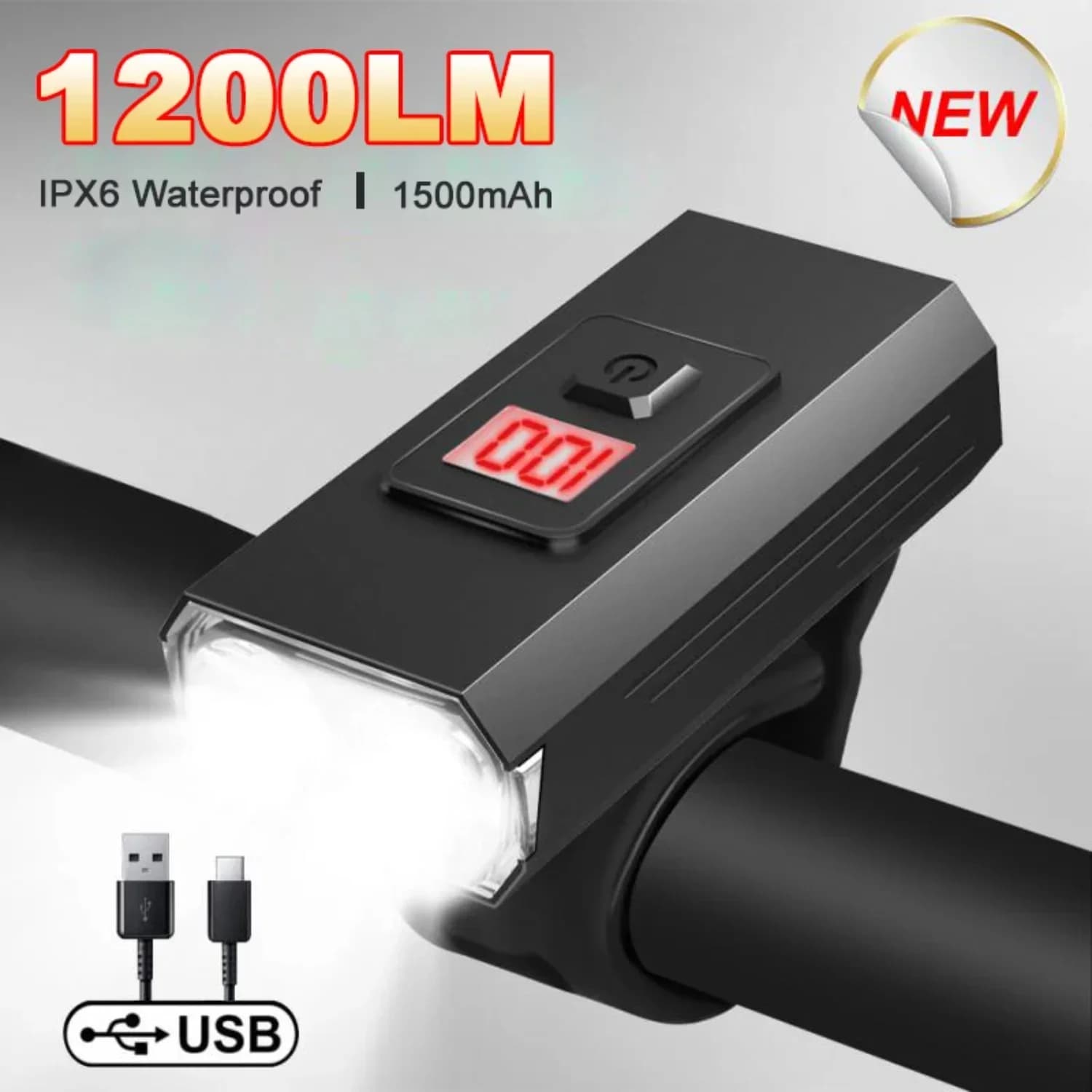 Luci per bici T6 da 1200 lumen Lampada ricaricabile USB anteriore e posteriore Faro MTB Luce per bicicletta Torcia frontale per ciclismo Lanterna