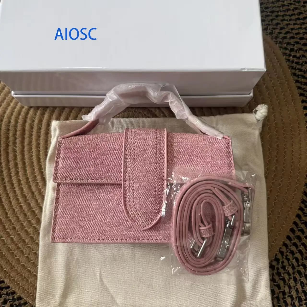 Women Linen Texture Mini Flap Handbag Central Decor Strap Curved Top Handle Detachable Crossbody Strap Purse