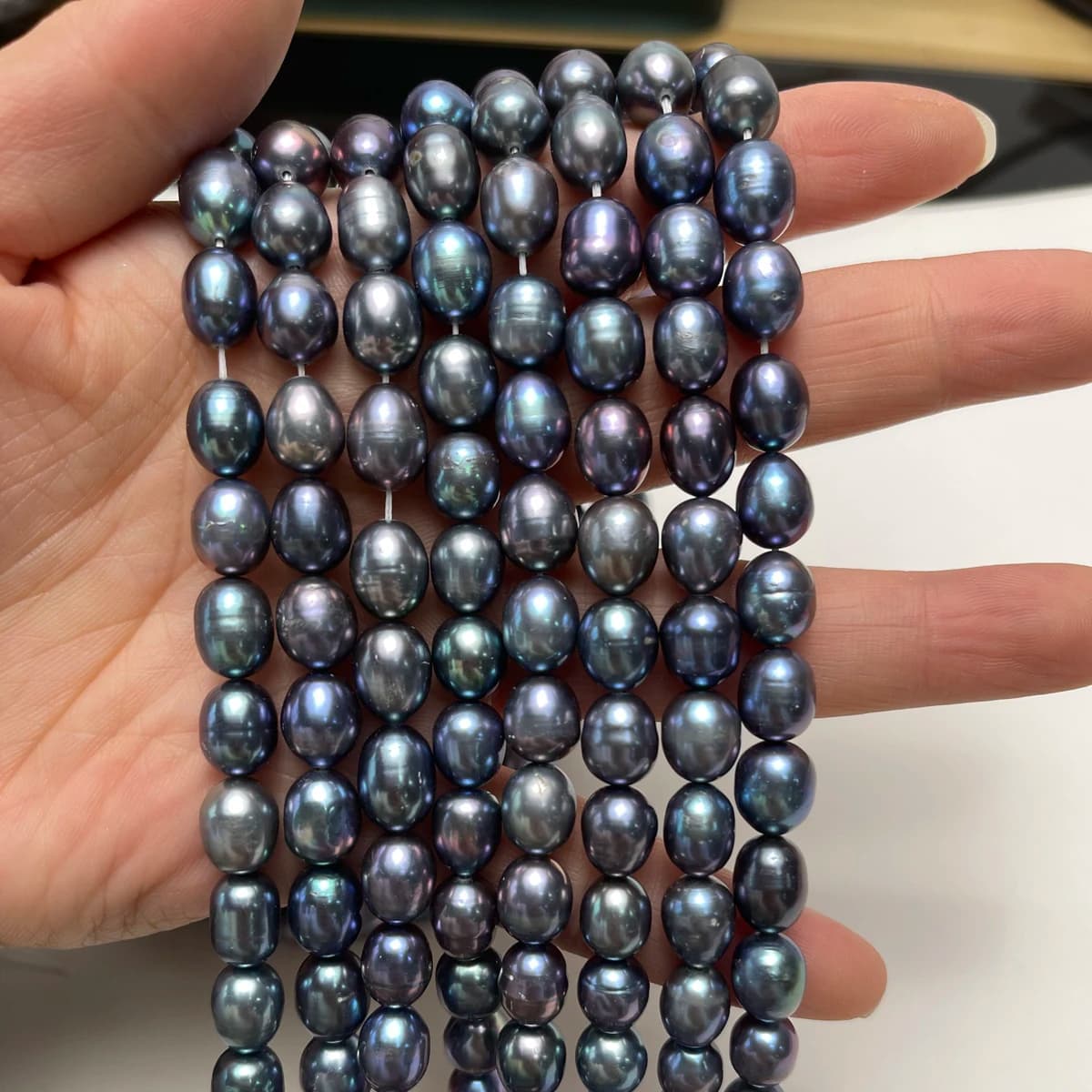 Perle di Acqua Dolce Naturali Nere di Alta Qualità a Forma di Riso 8–9mm per Creazione di Gioielli, Collane, Bracciali e Accessori Fai-da-Te