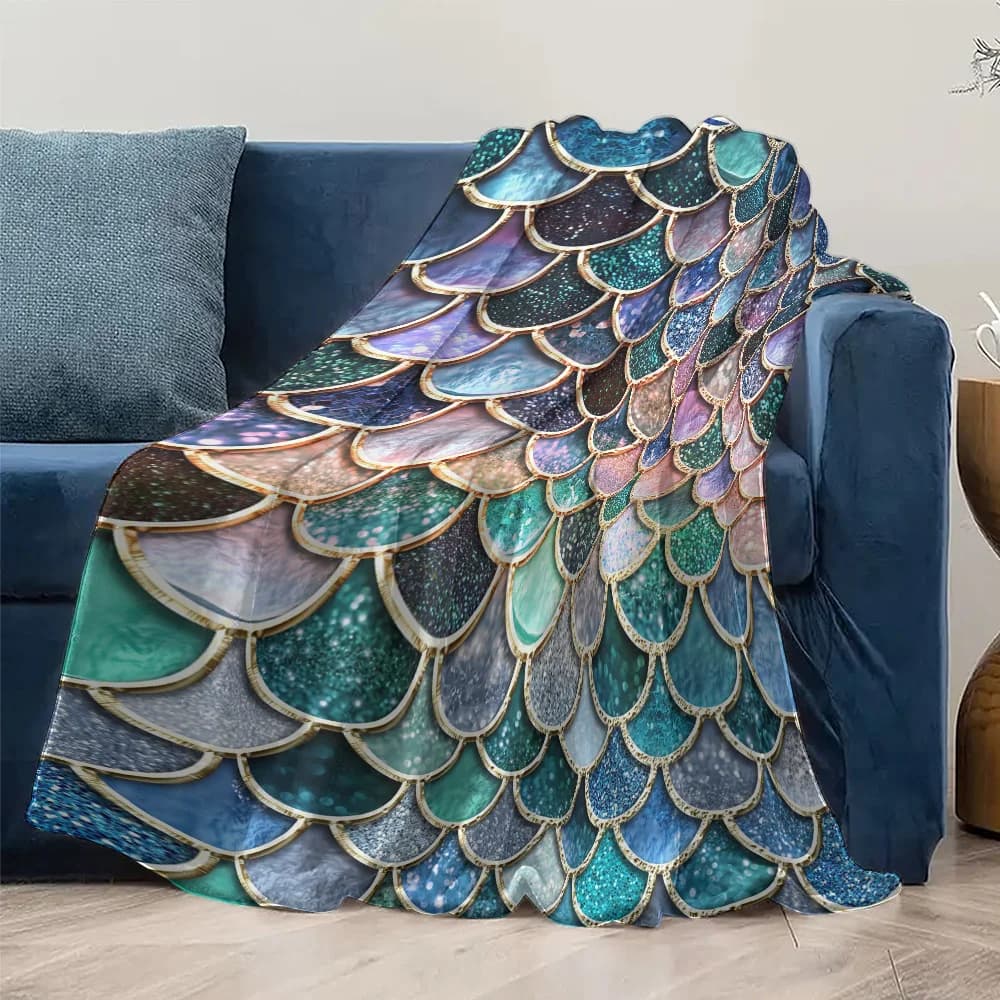 Coperta iridescente con squame di sirena per divano letto, viaggio, campeggio, soggiorno, ufficio, coperta per regali per tutte le stagioni