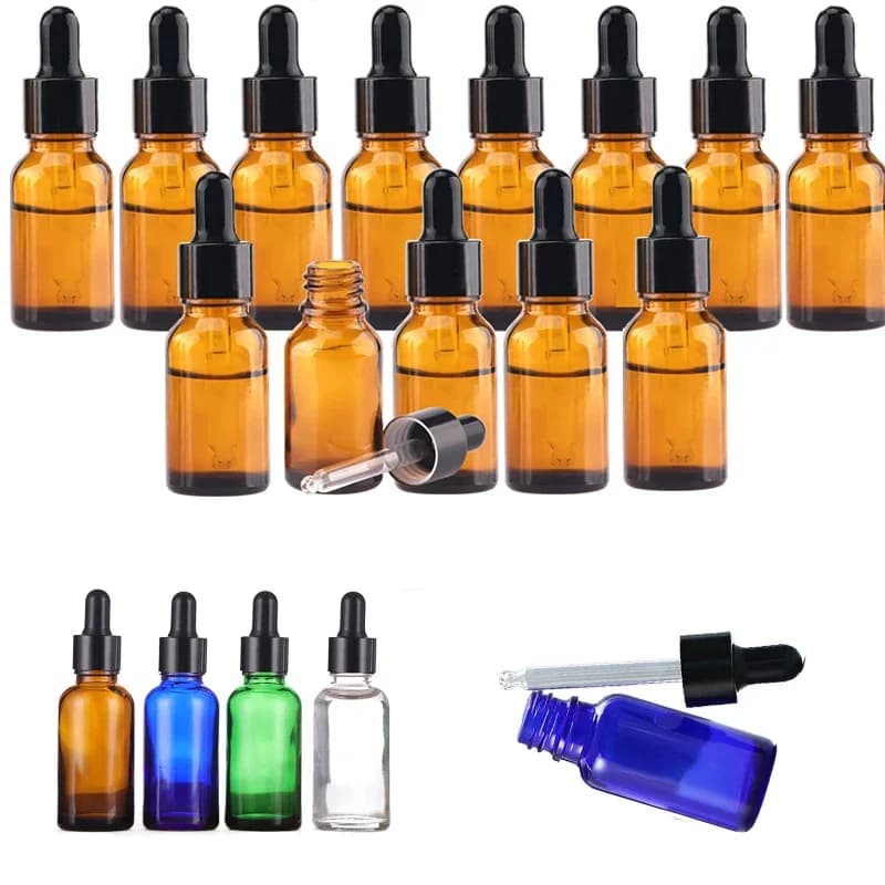5 Pezzi Bottiglie Contagocce Mini in Vetro Vuote Riutilizzabili da 5ml-100ml, Contenitori da Viaggio, Fiale Portatili per Oli Essenziali e Tinture