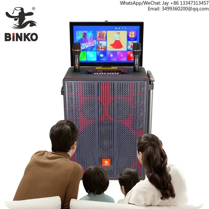 Jukebox da Esterno con Display Smart, Karaoke Domestico, Wi-Fi, Ultime Canzoni 2024, Cassa in Legno con Schermo LED