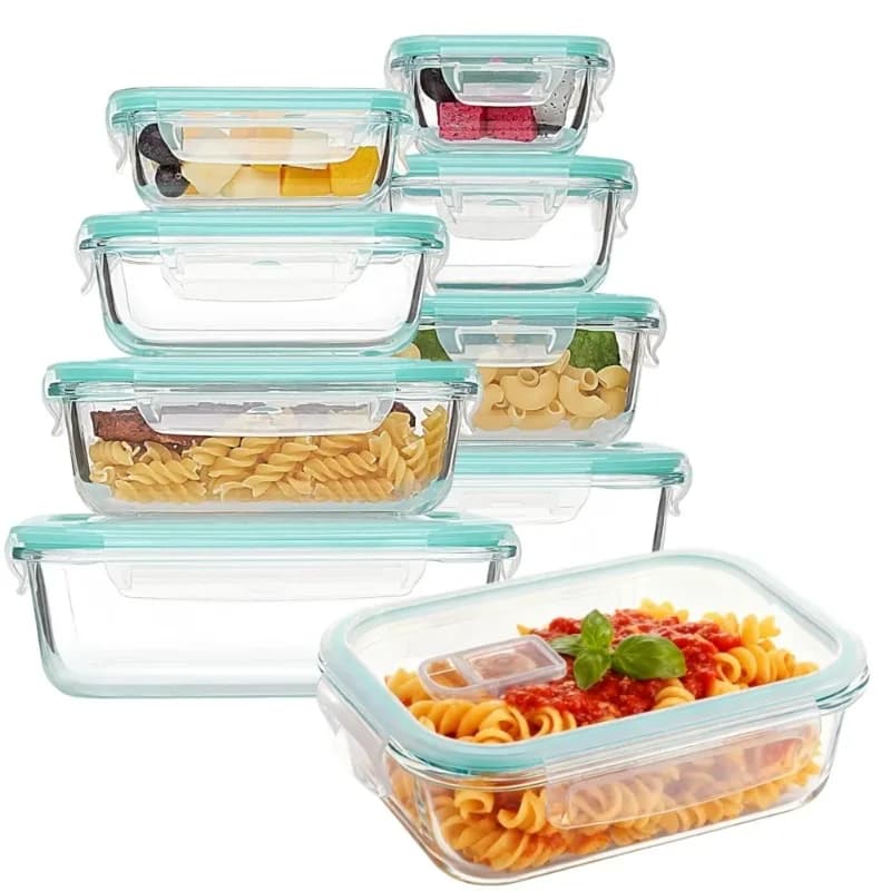 Contenitori in Vetro Ermetici per Preparazione Pasti con Coperchi a Chiusura Ermetica, Lunch Box per Conservazione Alimenti, Bento Box per Microonde e Lavastoviglie