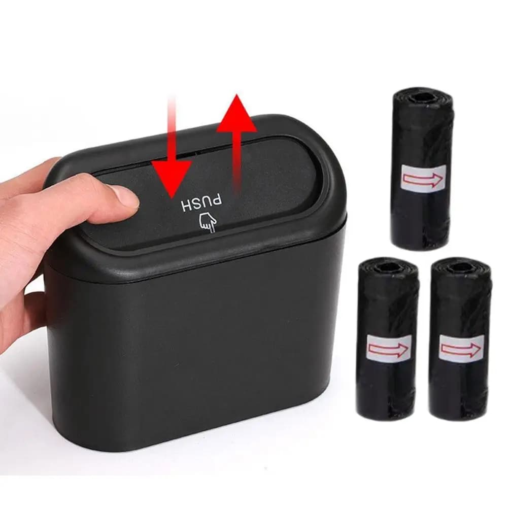 Cestino per Auto, Contenitore Portaoggetti Nero Quadrato, Scatola Accessori con Pressione, Contenitore per Rifiuti Interni J1L0