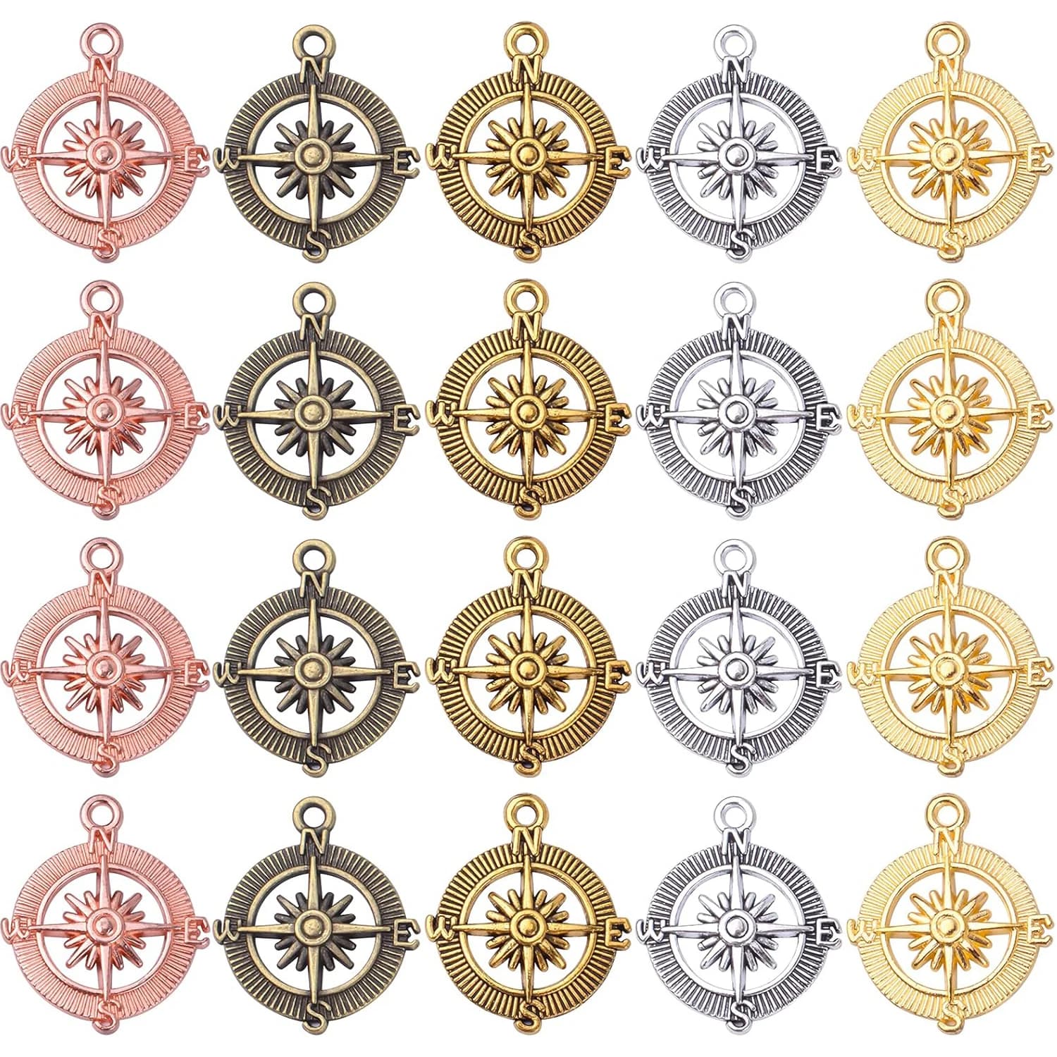 Ciondoli a Forma di Bussola, 30 Pezzi di Charm in Stile Tibetano a Forma di Bussola, Perline Nautiche per Creazione di Bracciali e Collane