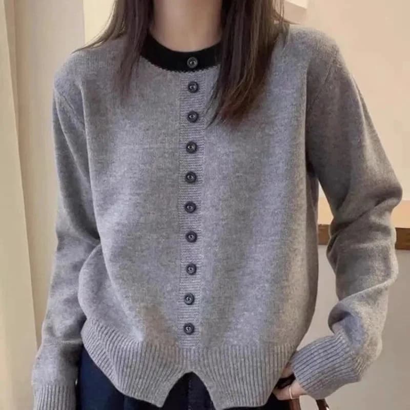 Maglioni con Orlo a Spacco e Patchwork a Contrasto in Stile Coreano, Nuova Moda Autunno Inverno, Maniche Lunghe, Casual e Trendy per Giovani Donne