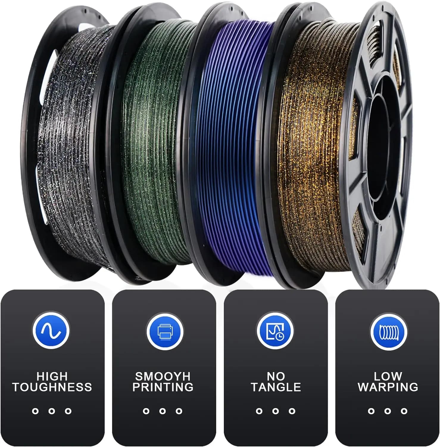 3D Printer Filament PLA Galaxy 1.75 mm, 250 g*4, 3D printing filament, multicolor glitter filament