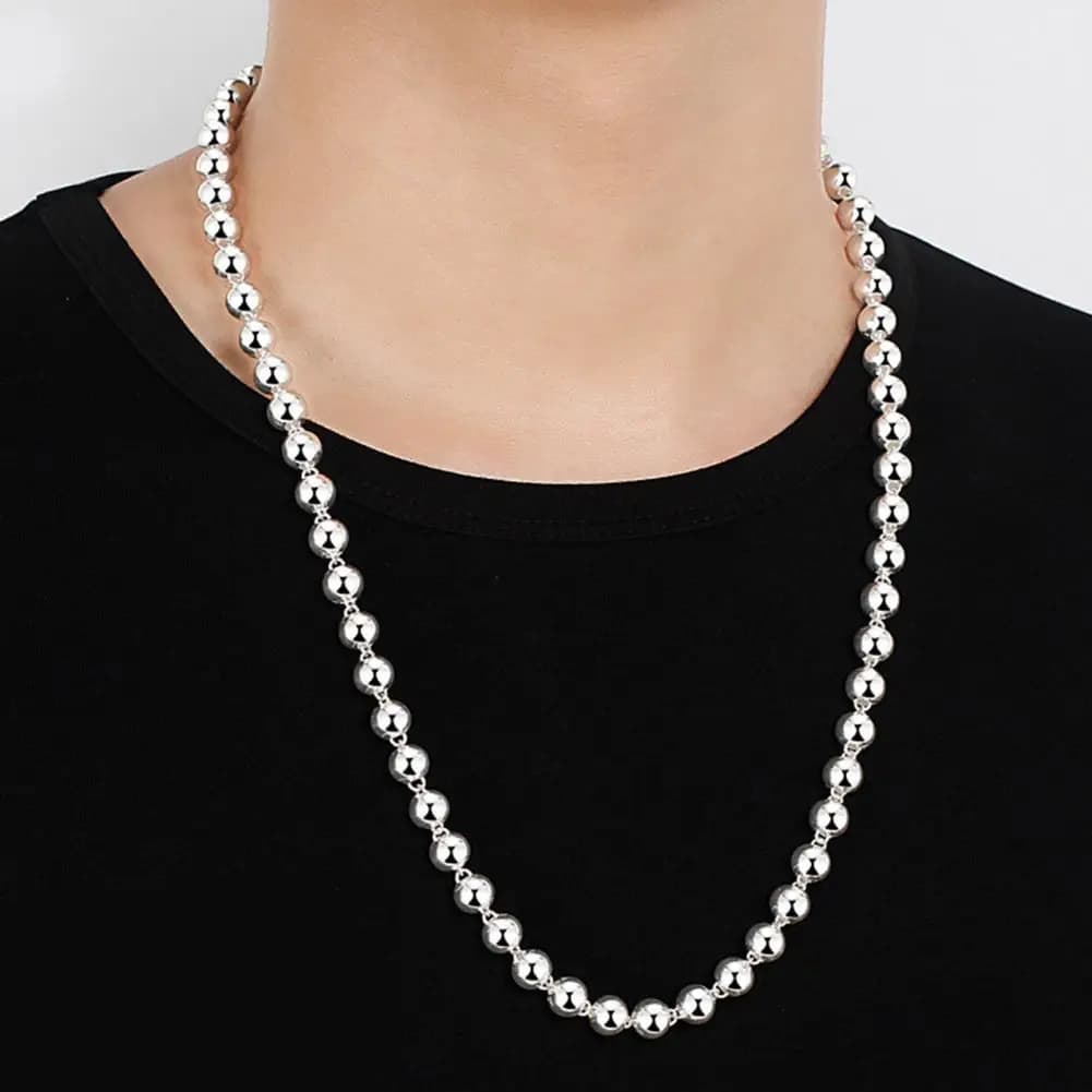 Women Necklace 8MM Bead Chain Necklace Alloy Hollow Bead Necklace Bracelet Men Clavicle Chain Daily Wear Gifting Dating Parties